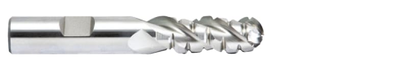 EP12110C 3 FLUTE 42 DEGREE HELIX REGULAR LENGTH BALL NOSE ROUGHER FOR ALUMINIUM T-15 TICN COATED 1-1/4 x 1-1/4 x 2 x 4-1/2 YG1