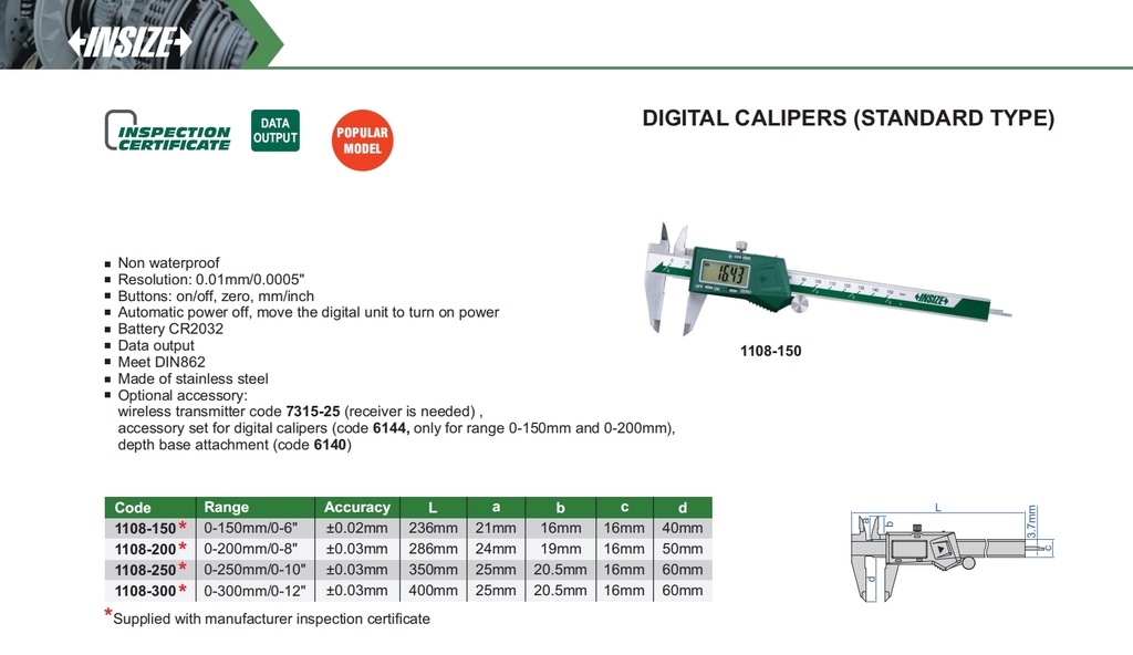 INSIZE 1108-200M Digital Caliper