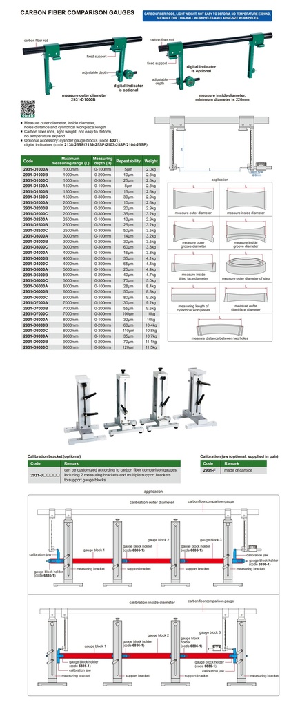 [2931-D2000B] 2931-D2000B CARBON FIBER COMPARISON GAGE (DIAL INDICATOR IS NOT INCLUDED) RANGE 2000MM  (CAT A) INSIZE