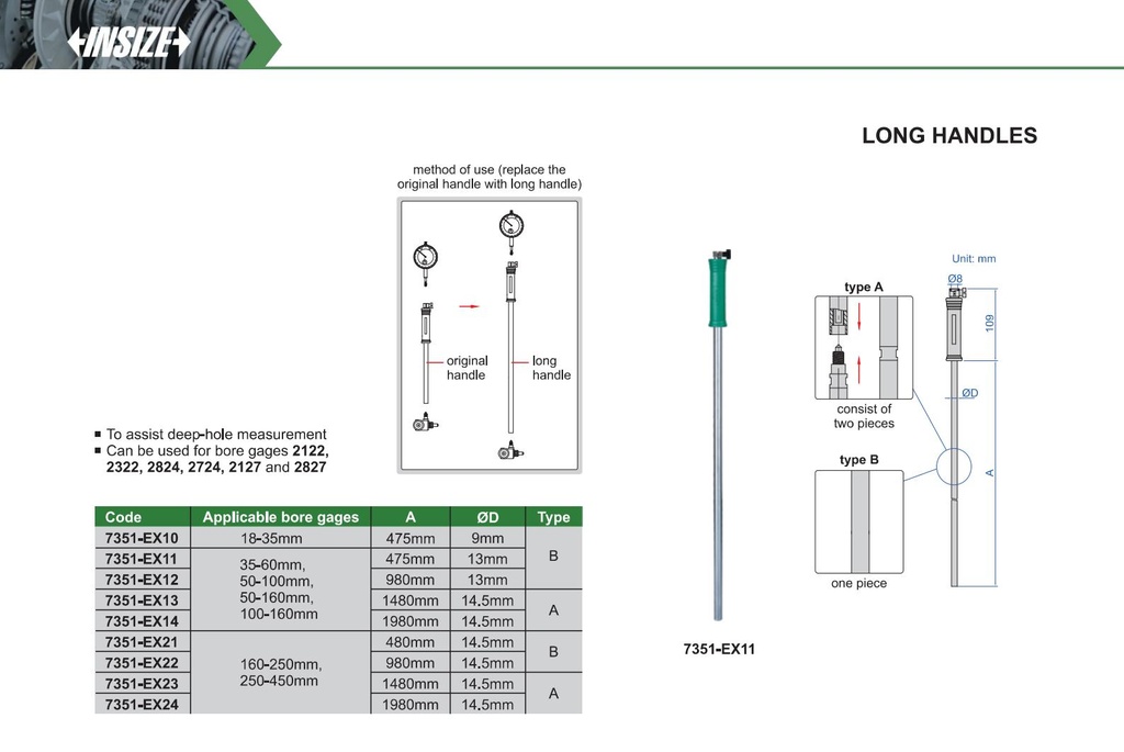 7351-EX22 LONG HANDLE RANGE A=980MM  (CAT A) INSIZE