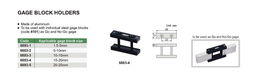 6883-3 GAGE BLOCK HOLDER RANGE 10-15MM  (CAT A) INSIZE