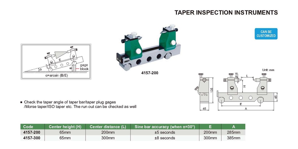 4157-200 TAPER INSPECTION INSTRUMENT RANGE 200MM  (CAT A) INSIZE