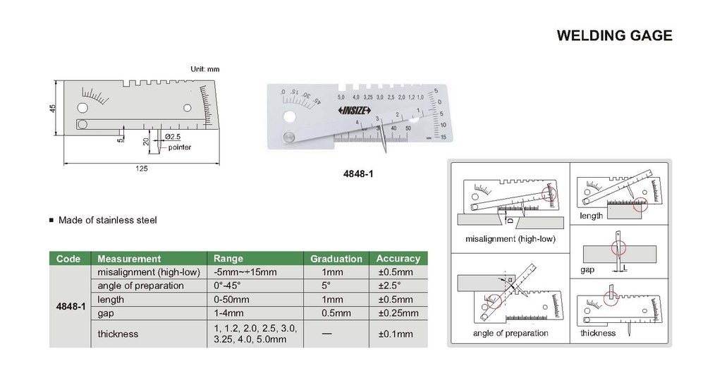 4848-1 WELDING GAGE  (CAT A) INSIZE