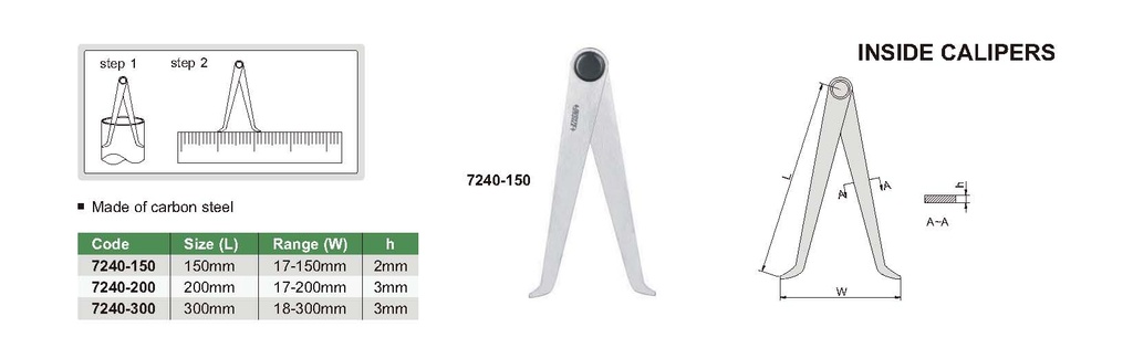7240-200 INSIDE CALIPER RANGE 200MM/8"  (CAT A) INSIZE