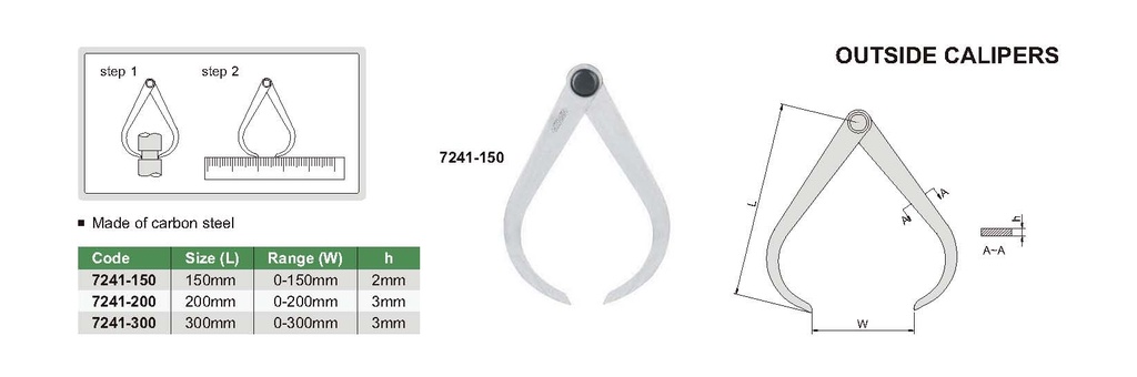 7241-200 OUTSIDE CALIPER RANGE 200MM/8"  (CAT A) INSIZE