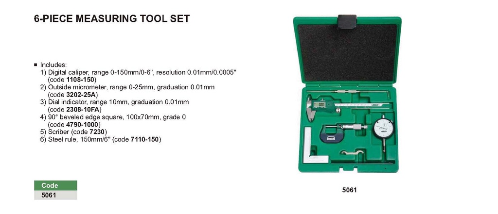 5061 6-PIECE MEASURING TOOL SET  (CAT A) INSIZE