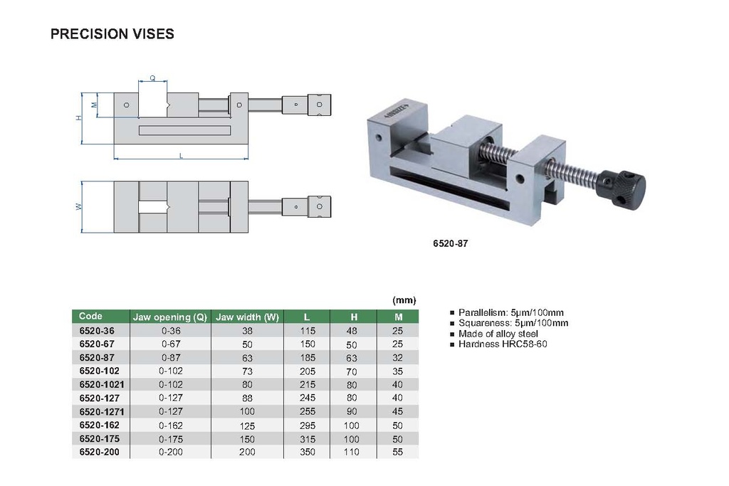 6520-115A PRECISION VISE RANGE 0-115MM  (CAT A) INSIZE