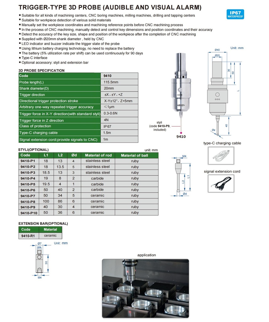 9410-P7 STYLI RANGE 50MM  (CAT A) INSIZE