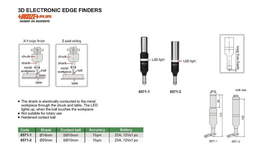 6571-2 3D ELECTRONIC EDGE FINDER RANGE Ф20MM  (CAT A) INSIZE