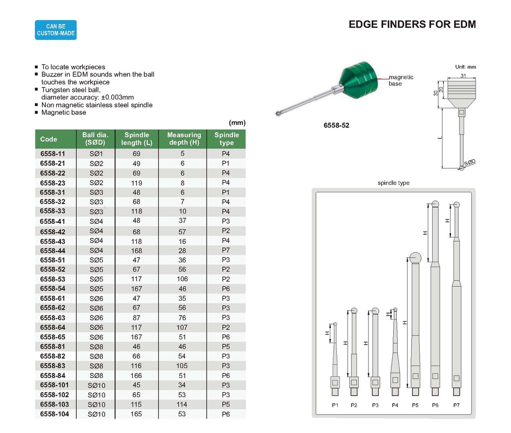 6558-33 EDGE FINDER FOR EDM RANGE SΦ3MM READING L=118MM  (CAT A) INSIZE