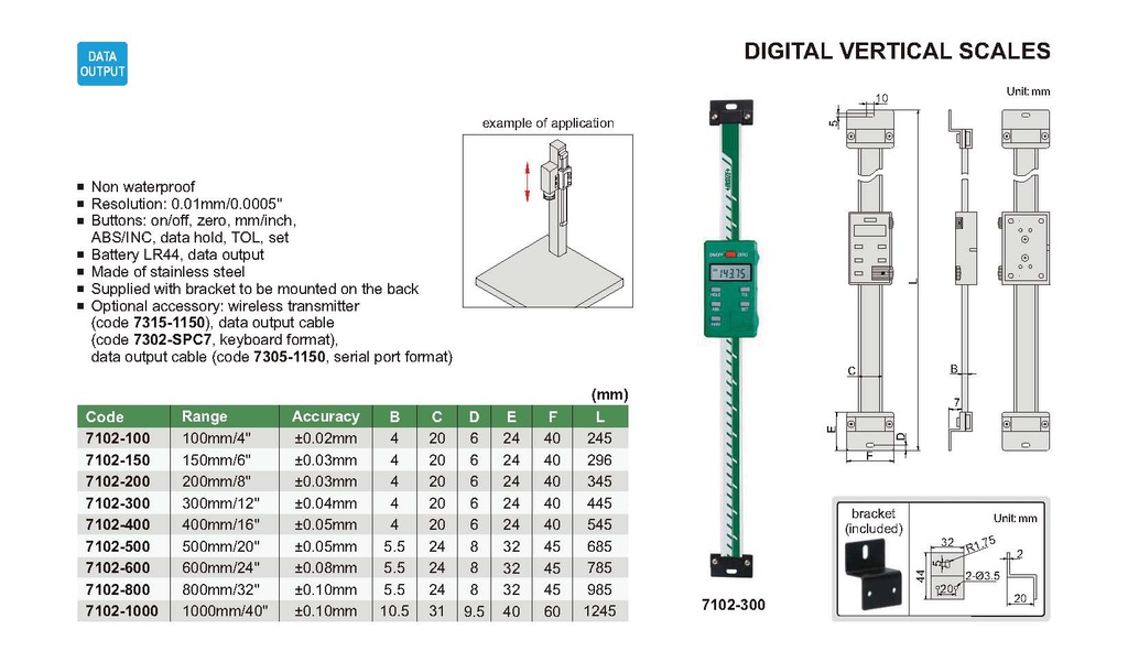 7102-600 DIGITAL VERTICAL SCALE RANGE 600MM READING 0.01MM/0.0005"  (CAT A) INSIZE
