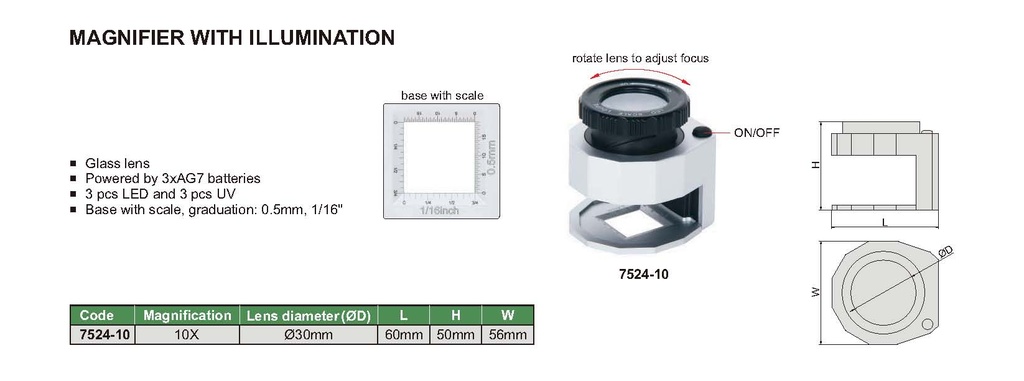 7524-10 MAGNIFIER WITH ILLUMINATION RANGE 10X  (CAT A) INSIZE