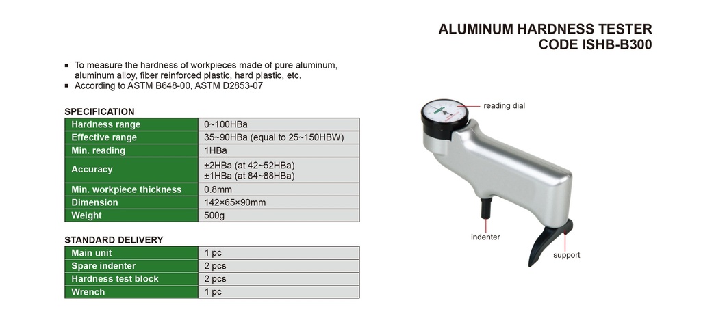 [ISHB-B300] ISHB-B300 ALUMINUM HARDNESS TESTER READING 1HBA  (CAT A) INSIZE