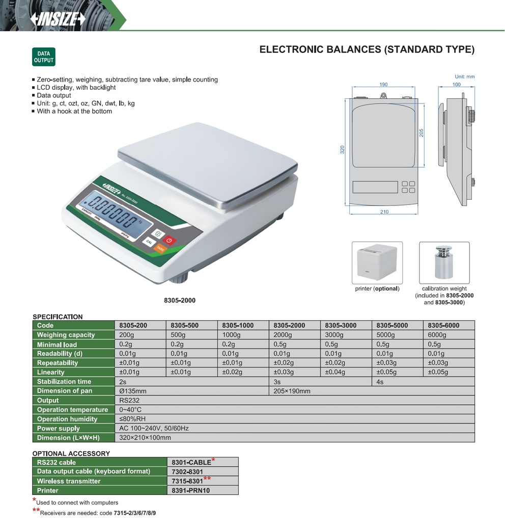 8305-6000 ELECTRONIC BALANCES(0.01G) RANGE 6KG READING 0.2G  (CAT A) INSIZE