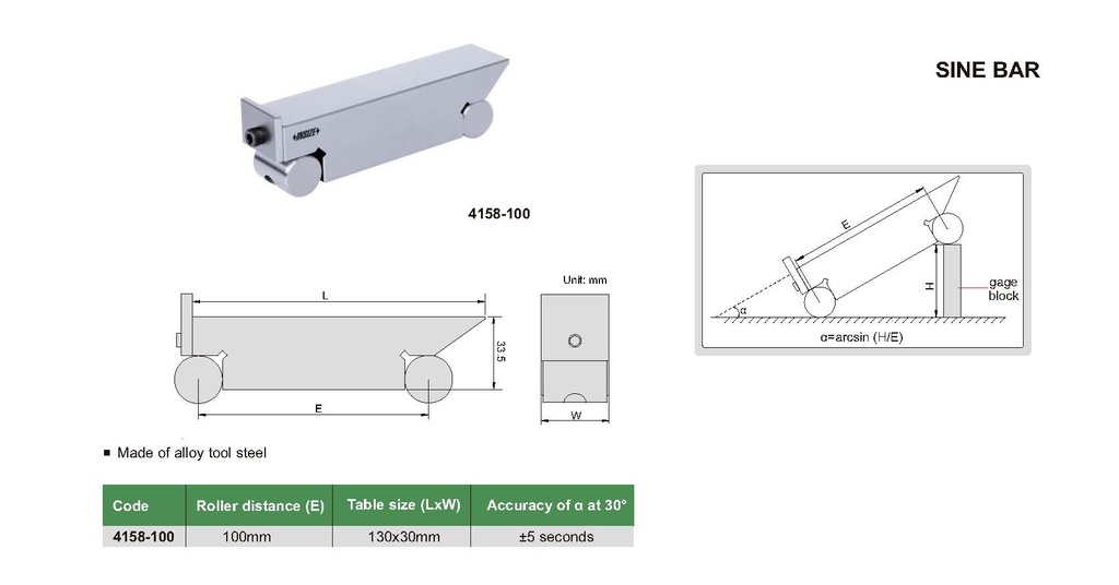 4158-100 SINE BAR RANGE 100MM INSIZE