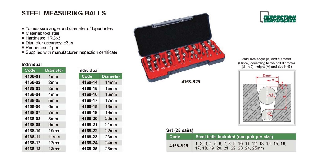 4168-21E STEEL STANDARD BALL RANGE 23/32"  (CAT A) INSIZE