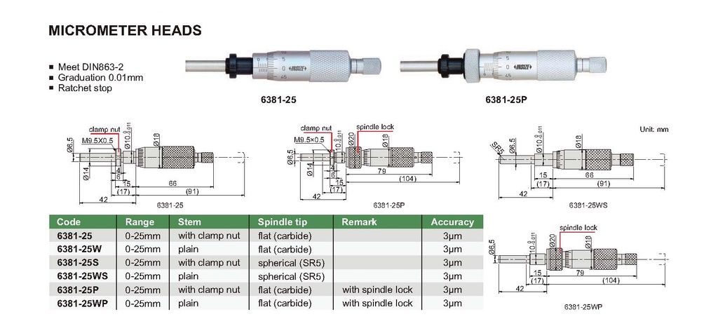 6381-1W MICROMETER HEAD RANGE 0-1" READING .001"  (CAT A) INSIZE