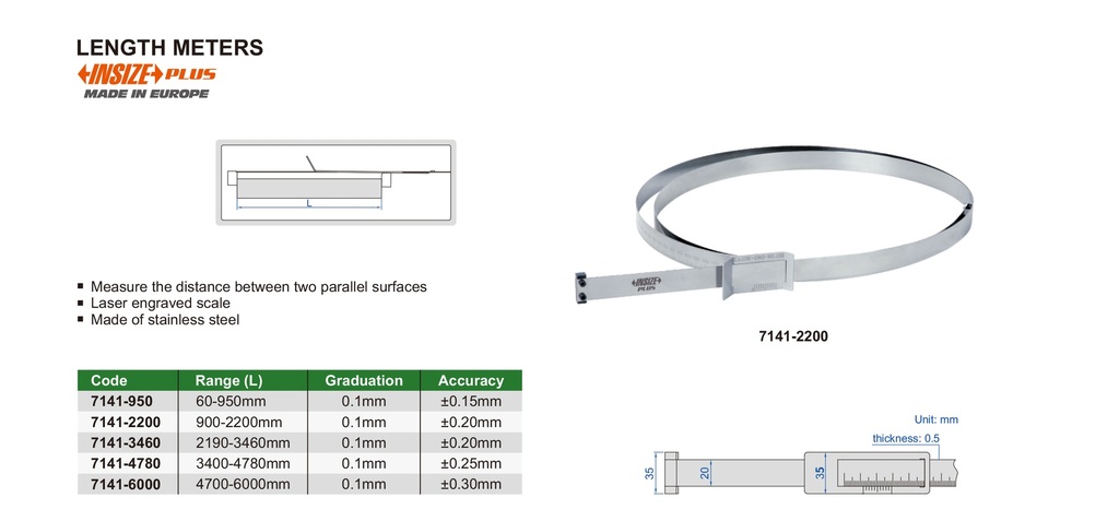 7141-6000 LENGTH MEASURING TAPES RANGE 4700- 6000MM READING 0.1MM  (CAT A) INSIZE