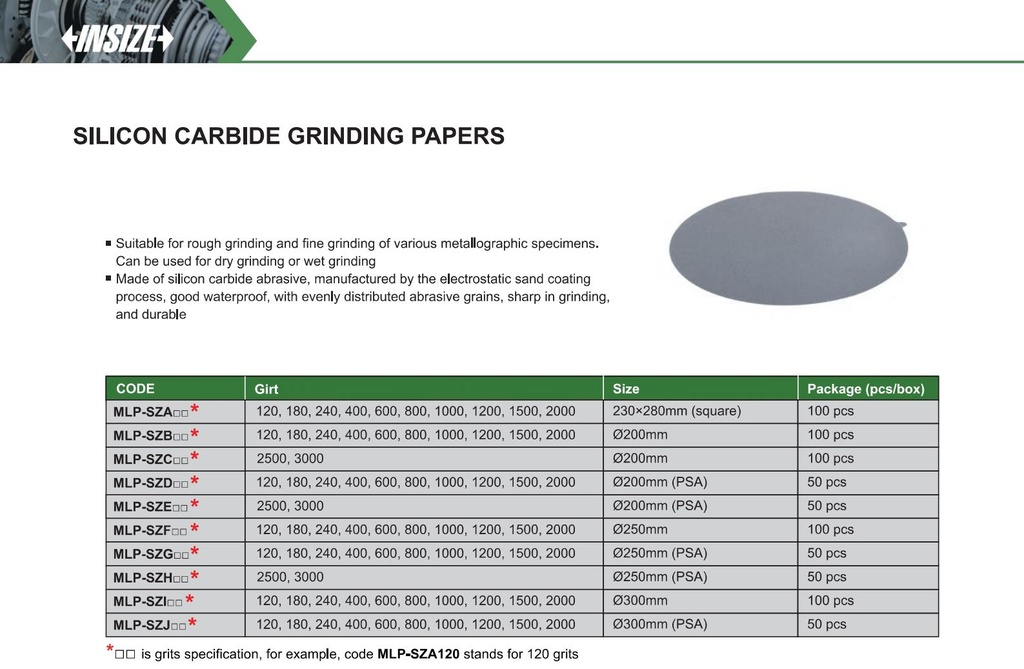 MLP-SZE2500 SILICON CARBIDE PAPER (50PCS) RANGE 2500  (CAT A) INSIZE