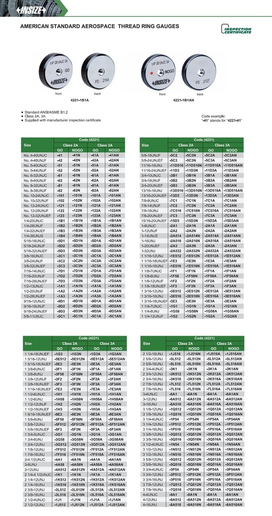 4221-1F58A AMERICAN STANDARD AEROSPACE THREAD RING GAUGE (GO) 1 1/8-8UNJ 3A GO  (CAT A ) INSIZE