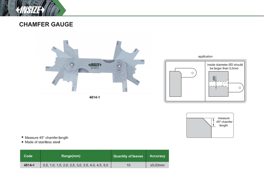 4814-1 CHAMFER GAUGE   (CAT A ) INSIZE
