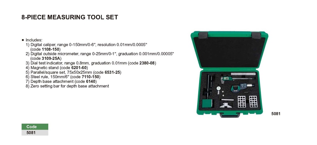 5081 8-PIECE MEASURING TOOL SET   (CAT A ) INSIZE