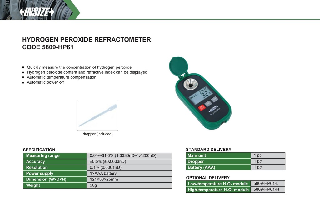 5809-HP61 HYDROGEN PEROXIDE REFRACTOMETER   (CAT A ) INSIZE
