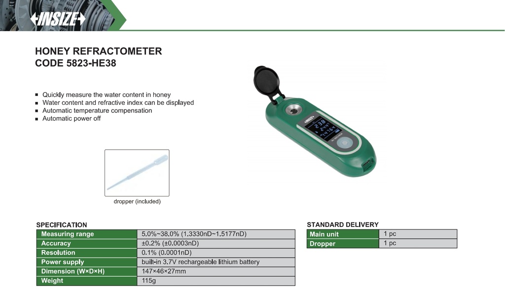 5823-HE38 HONEY REFRACTOMETER   (CAT A ) INSIZE