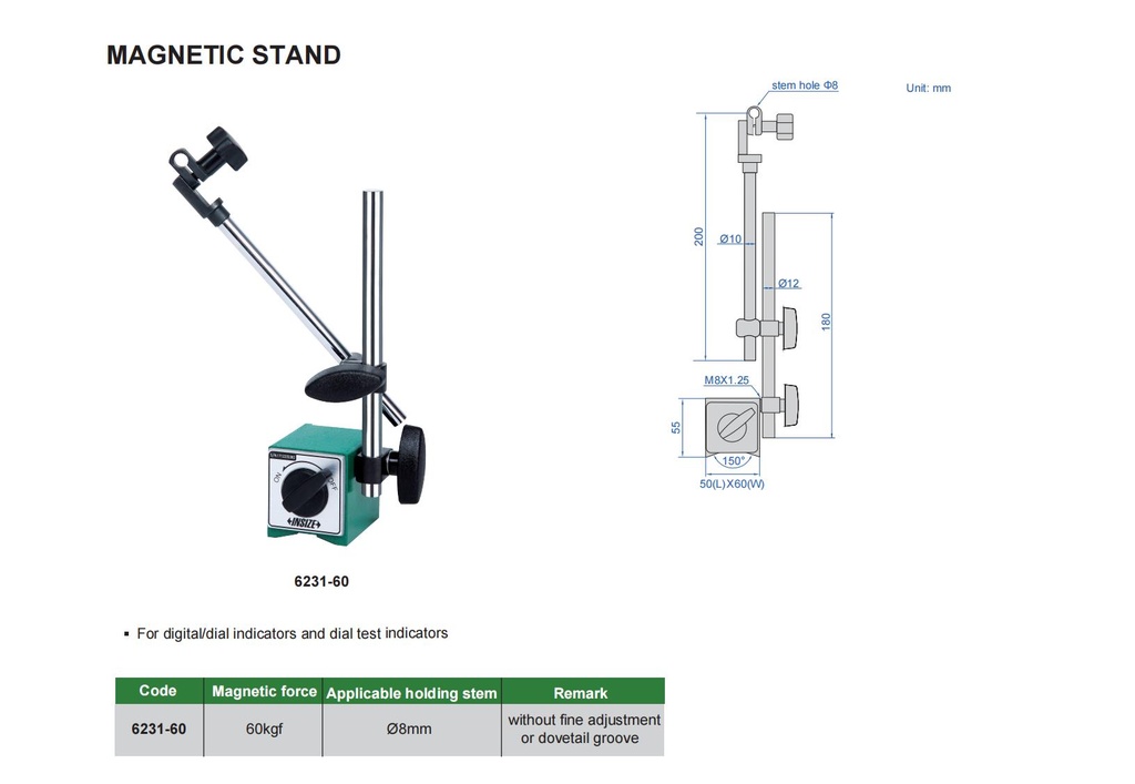 6231-60 MAGNETIC STAND 60kgf  (CAT A ) INSIZE