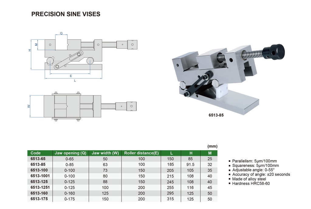 6513-85 PRECISION SINE VISE 0-85mm  (CAT A ) INSIZE