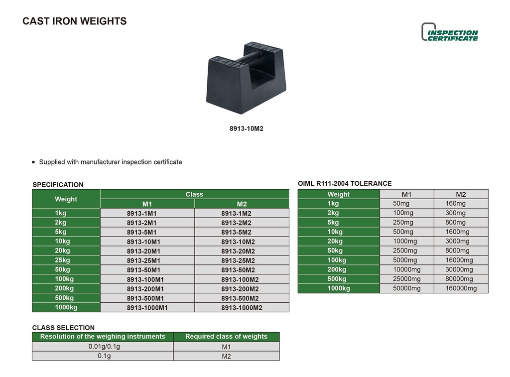 8913-5M2 CAST IRON WEIGHT (M2) 5kg  (CAT A ) INSIZE