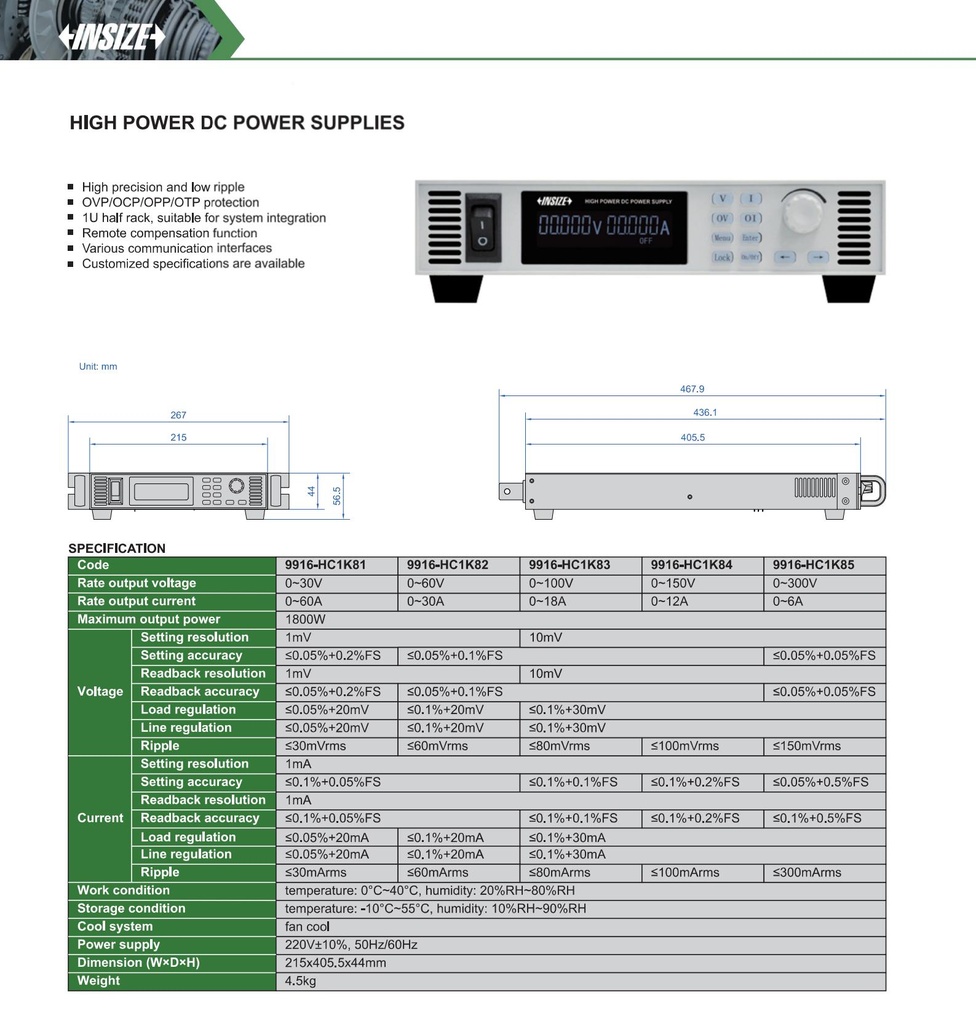 9916-HC1K81 HIGH POWER DC POWER SUPPLIES   (CAT A ) INSIZE