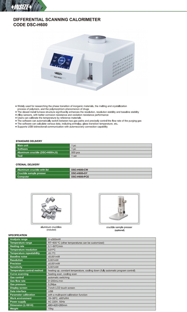 DSC-H600-GY CRUCIBLE SAMPLE PRESS   (CAT B ) INSIZE