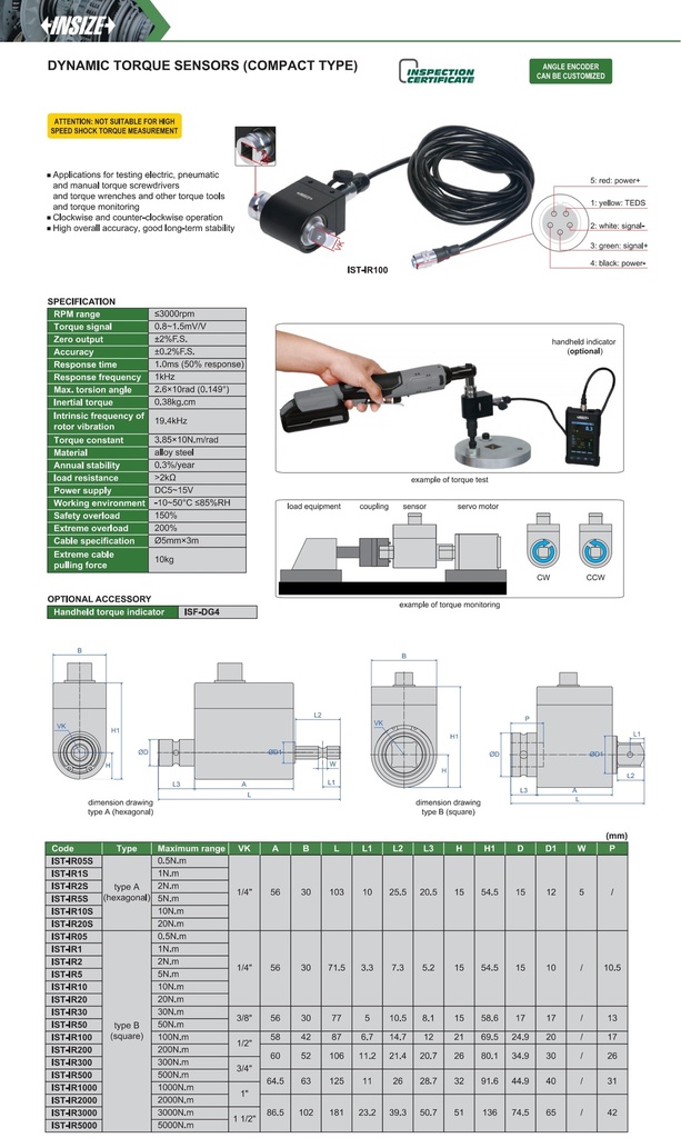IST-IR2S DYNAMIC TORQUE SENSOR (COMPACT TYPE) 2N.m  (CAT A ) INSIZE